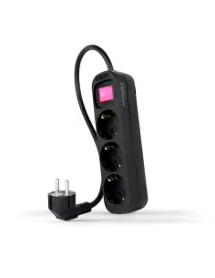 Nanocable Regleta de Enchufes con 3 Tomas con Interruptor, 1.4 m, Negro