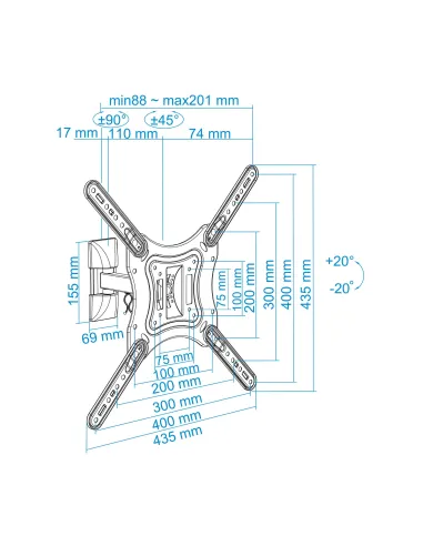 TooQ Soporte Giratorio e Inclinable para Monitor   TV LCD, Plasma de 23”- 55”, con Dos Pivotes, Negro