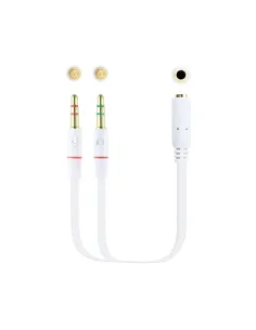 Nanocable Cable Adaptador Audio Jack 3.5/H de 4 Pines a 2 Jack 3.5/M de 3 Pines, Blanco, 20 Cm