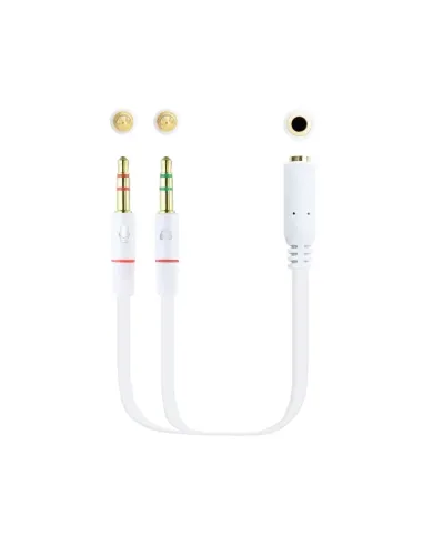 Nanocable Cable Adaptador Audio Jack 3.5/H de 4 Pines a 2 Jack 3.5/M de 3 Pines, Blanco, 20 Cm