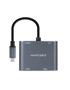 Nanocable Conversor USB-C a HDMI/VGA/USB3.0/PD 15 cm, Gris
