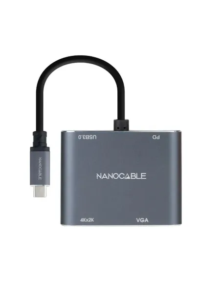 Nanocable Conversor USB-C a HDMI/VGA/USB3.0/PD 15 cm, Gris