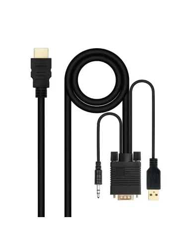 Nanocable Cable Conversor HDMI a VGA+Audio+USB, 1.8 m, Negro