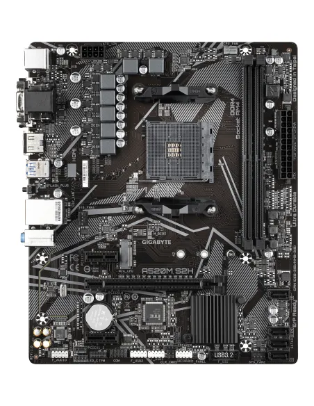GIGABYTE Placa base A520M S2H - Soporta CPUs AMD Ryzen serie 5000 AM4, VRM digital puro de 4+3 fases, hasta 5100MHz DDR4 (OC),