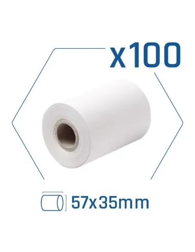 Pack 100 rollos papel térmico datáfono 57x35 mm