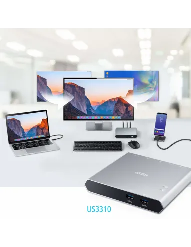 ATEN Docking switch de periféricos USB-C Gen1 de 2 puertos con power pass-through