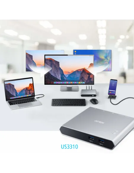 ATEN Docking switch de periféricos USB-C Gen1 de 2 puertos con power pass-through