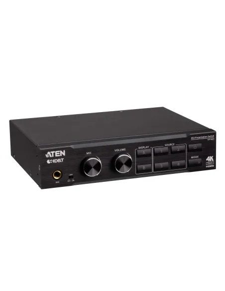 ATEN Switch de presentación True 4K 4 x 2 con escalador de vídeo, DSP y HDBaseT-Lite