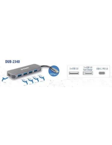 D-Link DUB-2340 hub de interfaz USB Tipo C 5000 Mbit s Gris