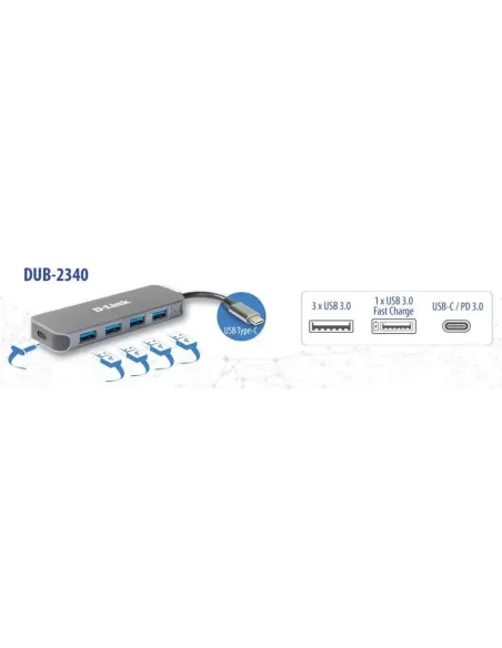 D-Link DUB-2340 hub de interfaz USB Tipo C 5000 Mbit s Gris