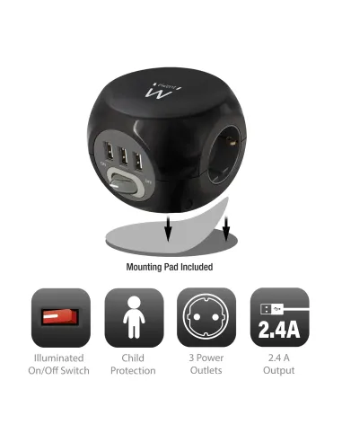 Ewent EW3938 adaptador e inversor de corriente Interior Negro