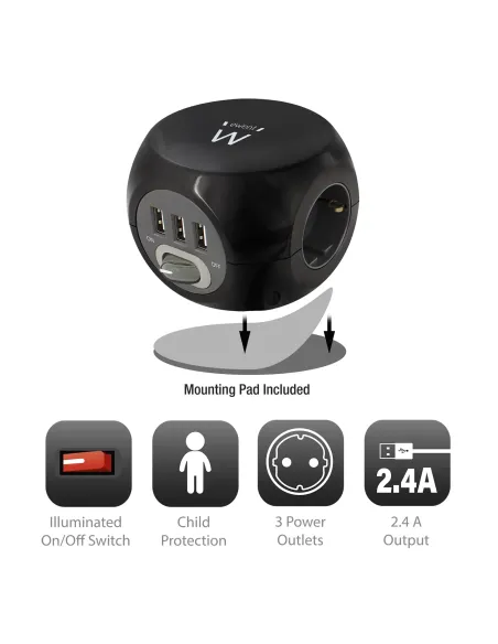 Ewent EW3938 adaptador e inversor de corriente Interior Negro