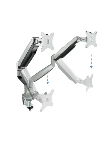 TooQ Soporte de Mesa Giratorio e Inclinable para 2 Pantallas (Monitor   TV Plasma   LCD   LED) 13” – 32”, de Dos Brazos, Plata