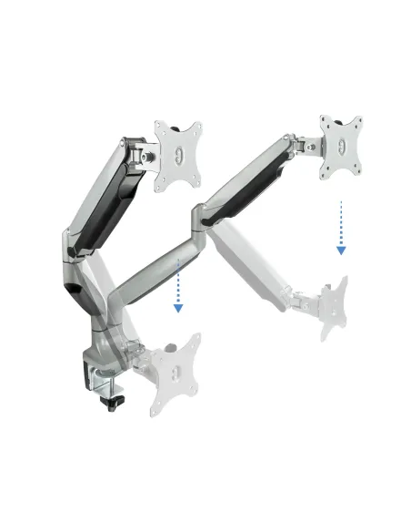 TooQ Soporte de Mesa Giratorio e Inclinable para 2 Pantallas (Monitor   TV Plasma   LCD   LED) 13” – 32”, de Dos Brazos, Plata