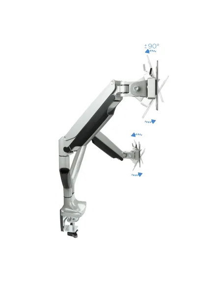 TooQ Soporte de Mesa Giratorio e Inclinable para 2 Pantallas (Monitor   TV Plasma   LCD   LED) 13” – 32”, de Dos Brazos, Plata