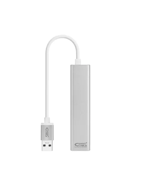Nanocable Conversor USB 3.0 a Ethernet Gigabit + 3xUSB 3.0, Plata, 15 cm