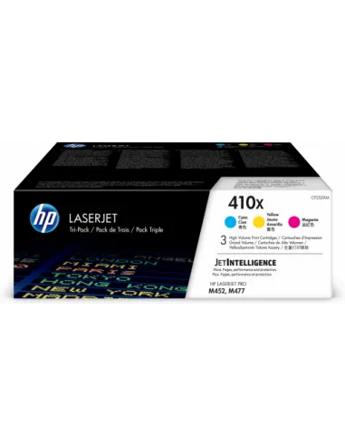 HP Paquete de 3 cartuchos de tóner cian/magenta/amarillo Originales HP LaserJet 410X de alta capacidad