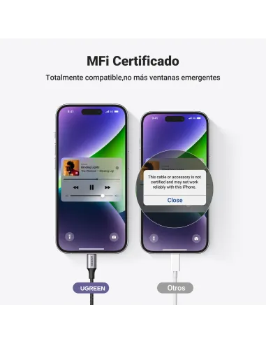 Ugreen 70509 cable de teléfono móvil Plata 1 m 3,5mm Lightning