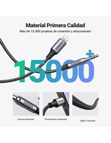 Ugreen 70509 cable de teléfono móvil Plata 1 m 3,5mm Lightning