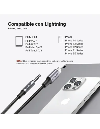 Ugreen 70509 cable de teléfono móvil Plata 1 m 3,5mm Lightning