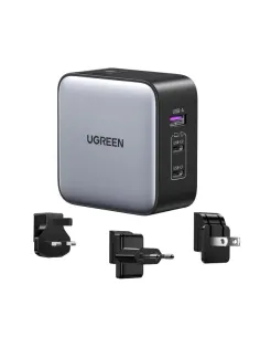 Ugreen 65W Nexode GaN Auriculares, Teléfono móvil, Portátil, Reloj inteligente, Tableta Gris USB Carga rápida Interior