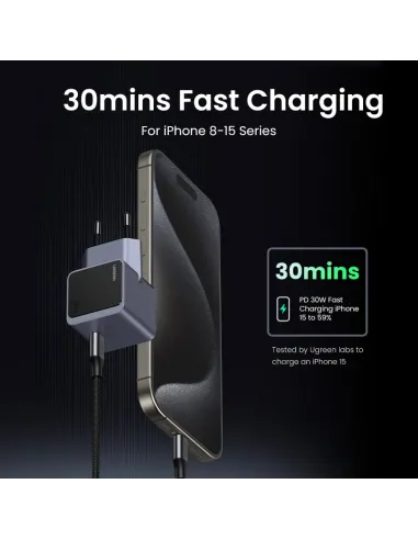 Ugreen Nexode S 30W USB-C GaN Fast Charger EU gray Teléfono móvil, Batería portátil, Teléfono Gris Corriente alterna Interior