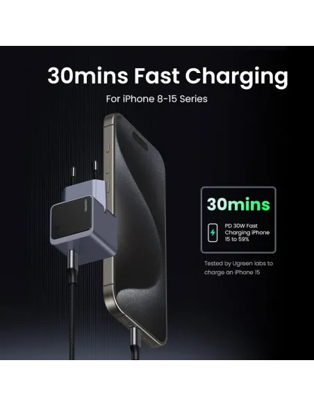 Ugreen Nexode S 30W USB-C GaN Fast Charger EU gray Teléfono móvil, Batería portátil, Teléfono Gris Corriente alterna Interior Ugreen Nexode S 30W USB-C GaN Fast Charger EU gray Teléfono móvil, Batería portátil, Teléfono Gris Corriente alterna Interior