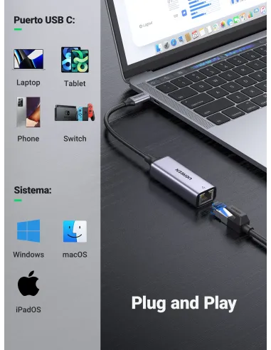 Ugreen 50737 adaptador y tarjeta de red Ethernet 1000 Mbit s