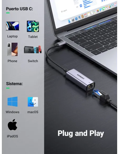 Ugreen 50737 adaptador y tarjeta de red Ethernet 1000 Mbit s