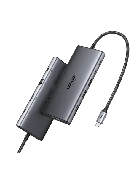 Ugreen 11-in-1 USB-C Hub to 3x USB-C 2x USB-A HDMI VGA RJ45 SD TF 3.5mm - Gray Acoplamiento Base Gris