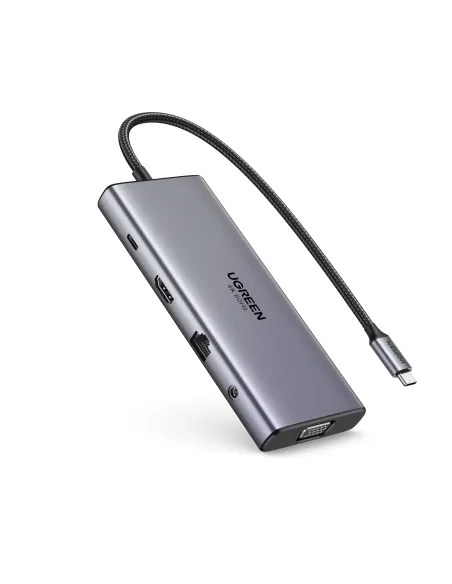 Ugreen 11-in-1 USB-C Hub to 3x USB-C 2x USB-A HDMI VGA RJ45 SD TF 3.5mm - Gray Acoplamiento Base Gris