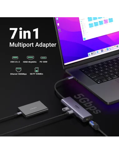 Ugreen 60515 base para portátil y replicador de puertos Alámbrico USB 3.2 Gen 1 (3.1 Gen 1) Type-C Gris