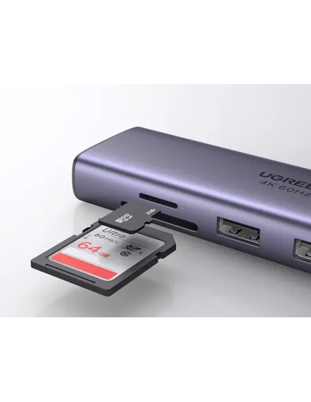 Ugreen 60515 base para portátil y replicador de puertos Alámbrico USB 3.2 Gen 1 (3.1 Gen 1) Type-C Gris