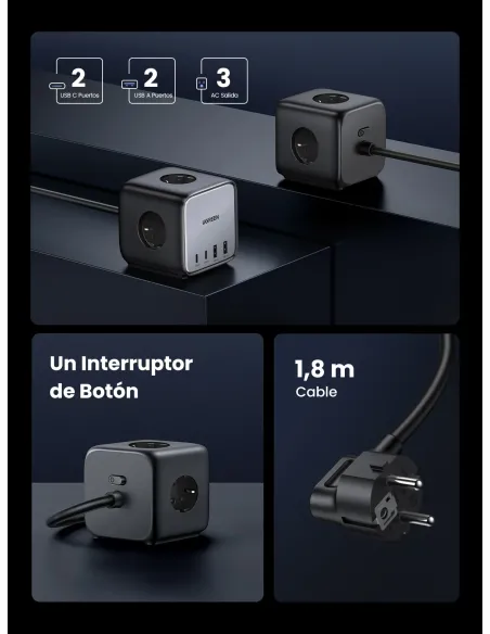Ugreen Diginest Cube 7-in-1 3 salidas AC Tipo C 1,8 m 4 3680 W Negro Ugreen Diginest Cube 7-in-1 3 salidas AC Tipo C 1,8 m 4 3680 W Negro