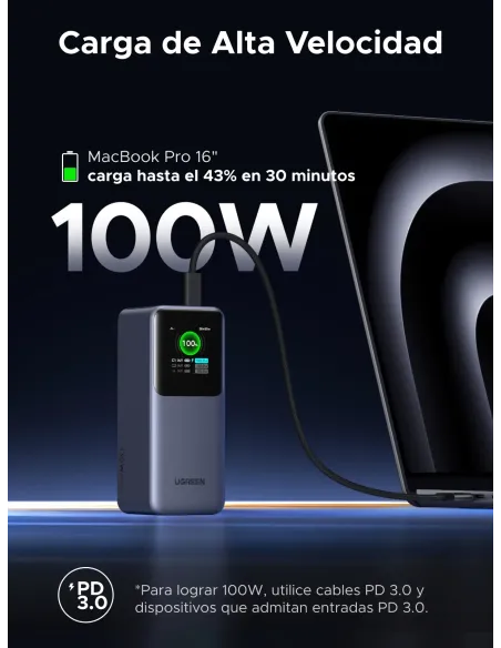 Ugreen 20000mAh 130W Fast Charging Powerbank Litio Gris