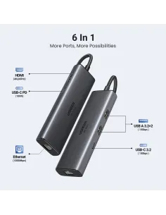 Ugreen REVODOK 6-IN-1 4K@60HZ HDMI ETH DOCK Acoplamiento Base Gris 2