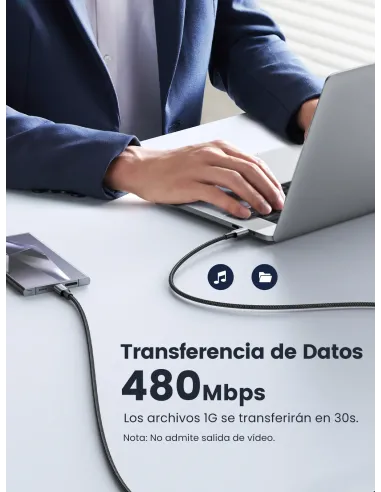 Ugreen 70427 cable USB USB 2.0 1 m USB C Negro, Plata