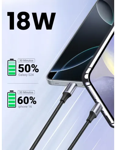 Ugreen 60126 cable USB 1 m USB C USB A Negro, Gris