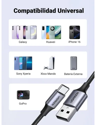 Ugreen 60126 cable USB 1 m USB C USB A Negro, Gris