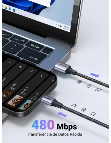 Ugreen 60126 cable USB 1 m USB C USB A Negro, Gris