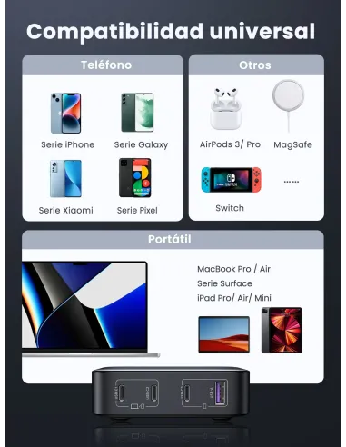 Ugreen Nexode Universal Gris Corriente alterna Carga rápida Interior