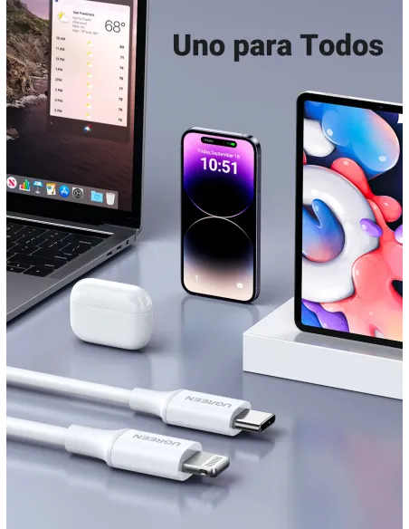 Ugreen 10493 cable de conector Lightning 1 m Blanco