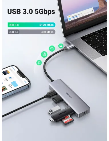 Ugreen 70336 hub de interfaz USB 3.2 Gen 1 (3.1 Gen 1) Type-C 5000 Mbit s