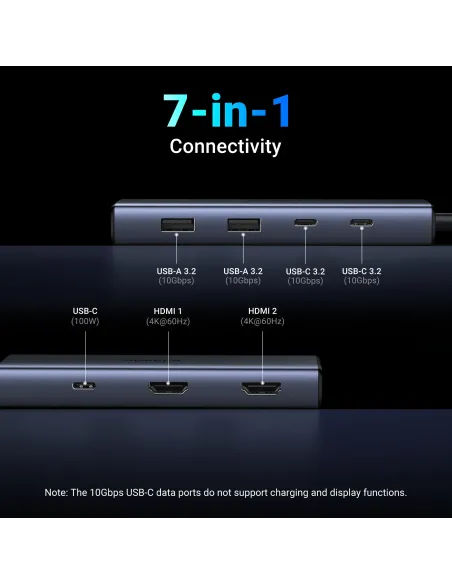 Ugreen 7-in-1 USB-C Hub CM498 Acoplamiento Base Gris