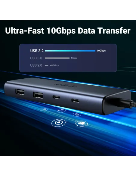 Ugreen 7-in-1 USB-C Hub CM498 Acoplamiento Base Gris