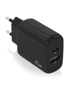 AISENS Cargador 25W, 1xUSB-C PD3.0, 1xUSB-A QC3.0, Negro