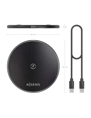 AISENS Cargador Inalambrico USB-C 15W Para Movil, Negro