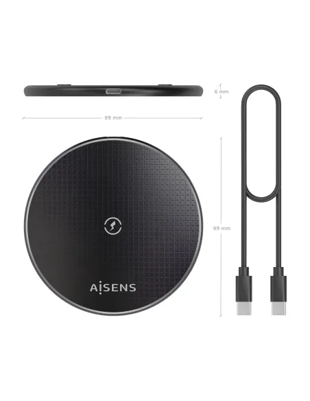 AISENS Cargador Inalambrico USB-C 15W Para Movil, Negro