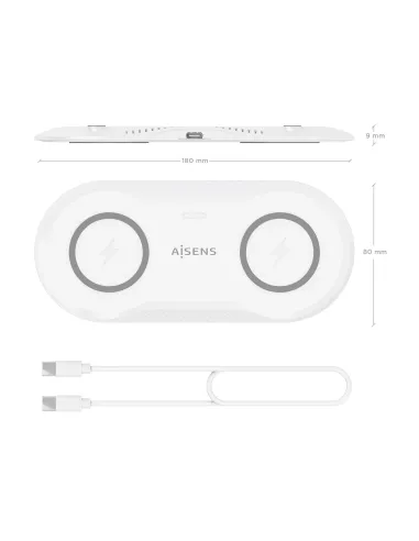 AISENS Cargador Inalambrico USB-C 15W 2 en 1 Para Movil Auriculares, Blanco