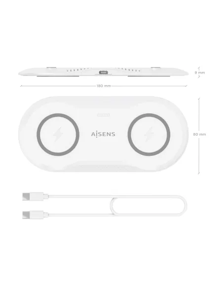 AISENS Cargador Inalambrico USB-C 15W 2 en 1 Para Movil Auriculares, Blanco